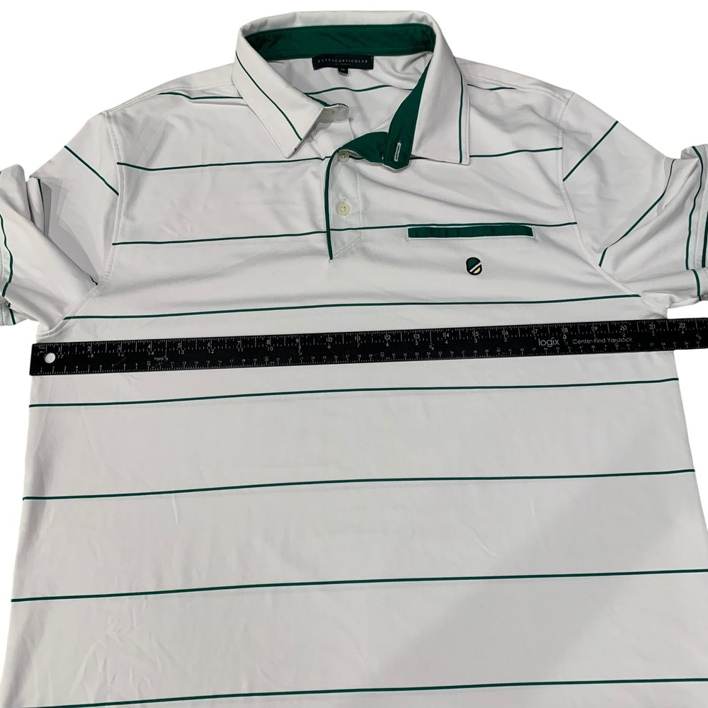 Extracurricular Polo Shirt Mens Medium White Green Stripe Performance Golf - Picture 7 of 8